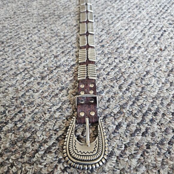 Genuine Brown Alligator Leather Silver Studded Belt Captiva Collect. Model #5950